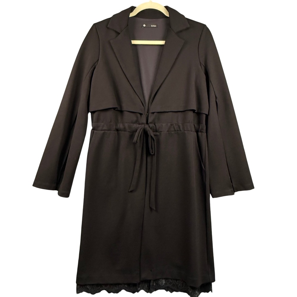 Krisa Small Trench Dress Coat‎ Lace Hem Open Slit Sleeve Drawstring Waist Gothic